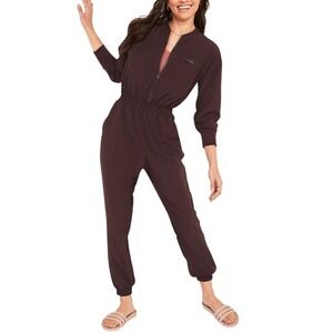 Old Navy Women Burgundy StretchTech Cropped Zip Bomber LongSleeve Jumpsuit Large
